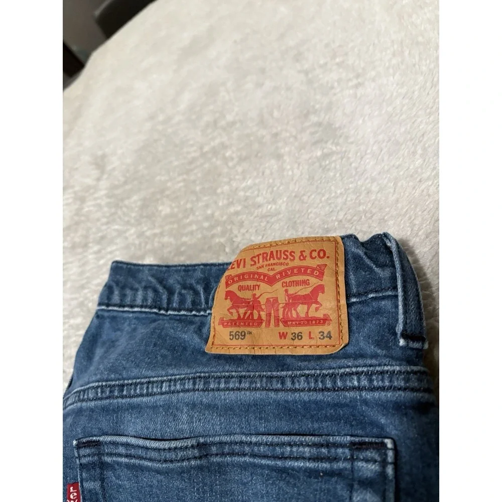 Levi's 569 Mens 36x34 Act (36x32) Loose Straight Blue Denim Jeans Pants Stretch‎